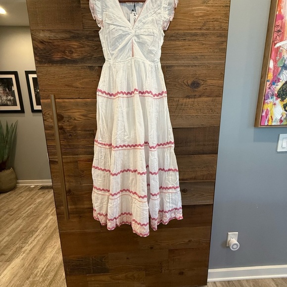 CELINA MOON Flavia White and Pink Cotton Maxi Dress - Picture 3 of 10